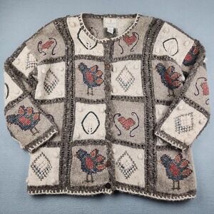 Express Cardigan Sweater Womens M Gray Bird Heart Handknit Chunky Button Knit